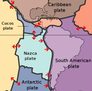 Nazca Plate surrounded by other tectonic plates, USGS