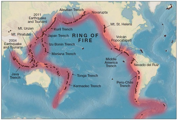 Why is the Circum-Pacific belt shown on this map called the Ring of Fire? A  fire burns continuously there. - brainly.com
